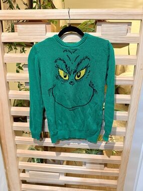Dr. Seuss Grinch Sweater Kids Size 12/14 Green Christmas Holiday Pullover